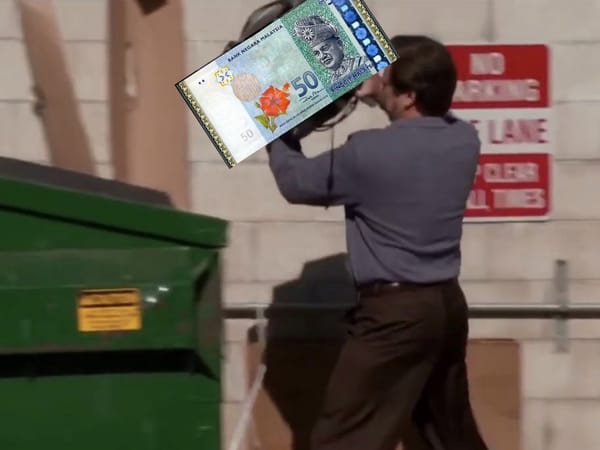 Throwing MYR paper into waste disposal area